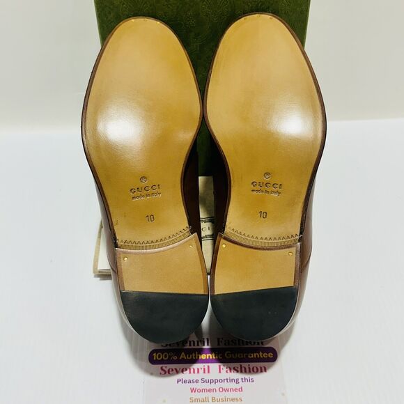 Gucci Chain Interlocking GG 10/ 10.5 US Loafer Brown Italian Leather Shoe NIB - Picture 11 of 13